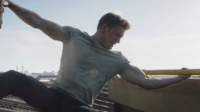 Steve Rogers holding back the helicopter