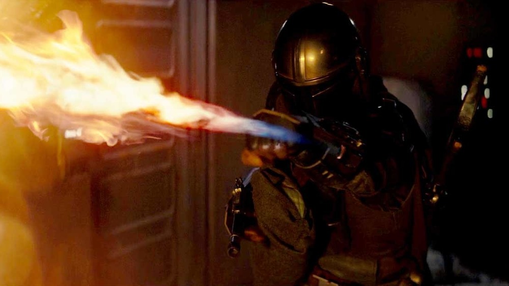 Mando blasts flamethrower