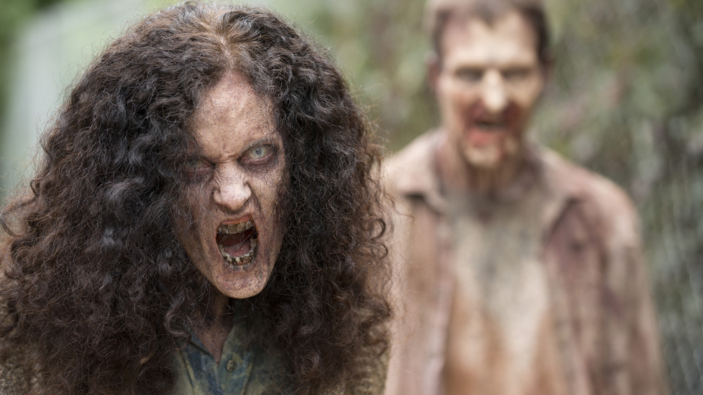 Female walker with curly hair