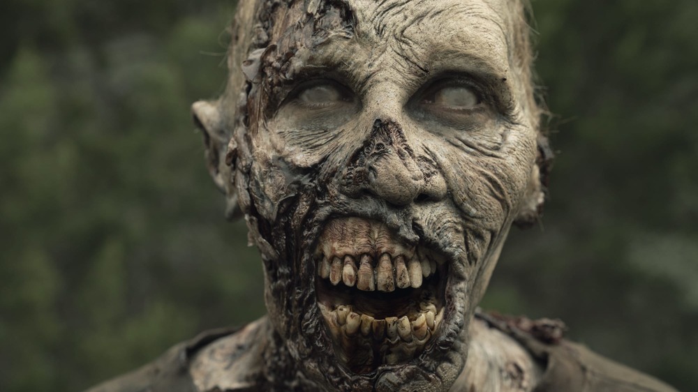 Walker with exposed teeth