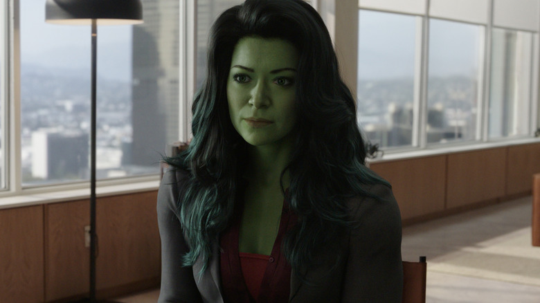 She-Hulk sitting at desk