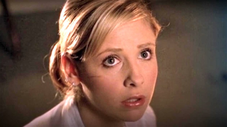 Sarah Michelle Gellar as Buffy looking shocked