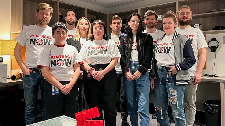 SNL editors wearing strike t-shirts