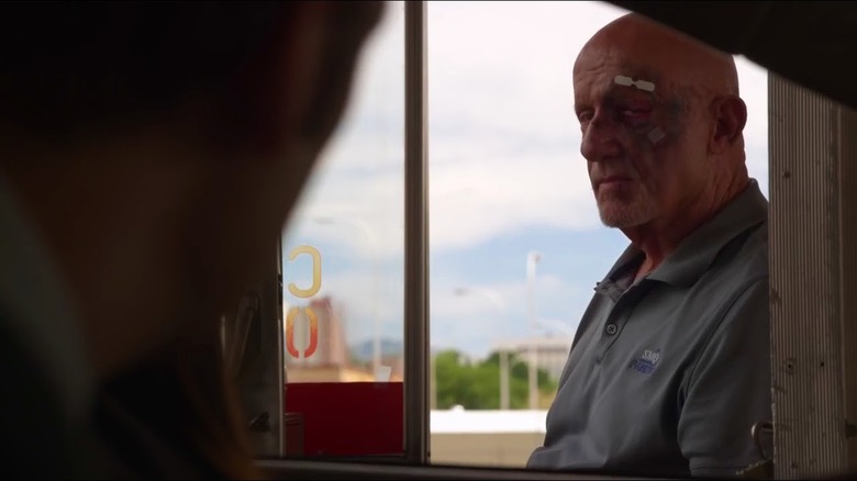 Jimmy talking to a bruised Mike in season 2 of "Better Call Saul"