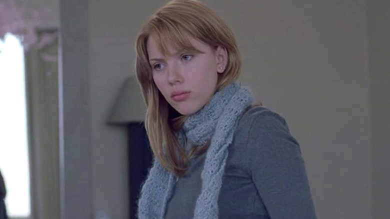 Scarlett Johansson wearing blue scarf Lost In Translation