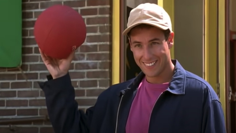 Adam Sandler holding a dodgeball