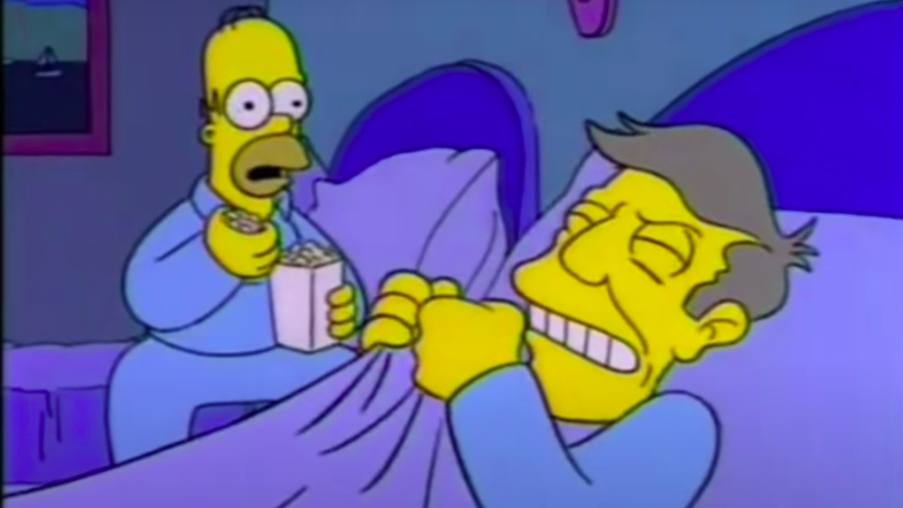 Skinner sleeping and Homer waiting popcorn