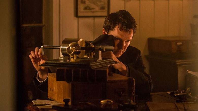 Thomas Edison working on phonograph in The Current War