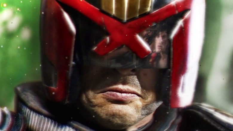 Dredd wearing a mask