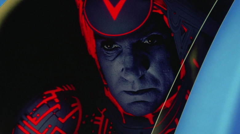 Man in futuristic armor in Tron