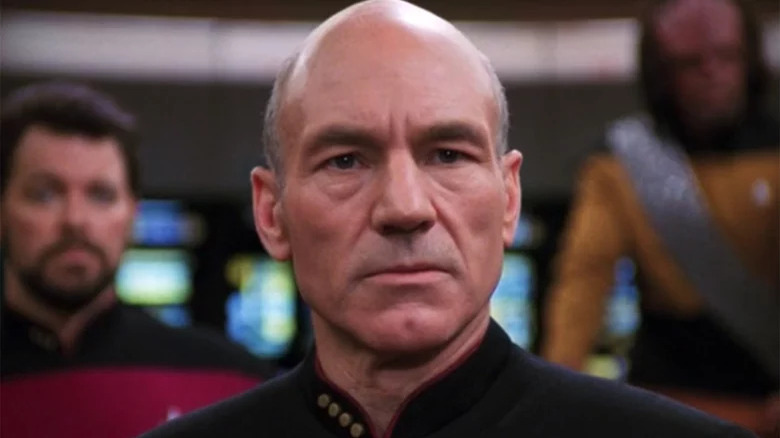 Captain Jean-Luc Picard looks stern
