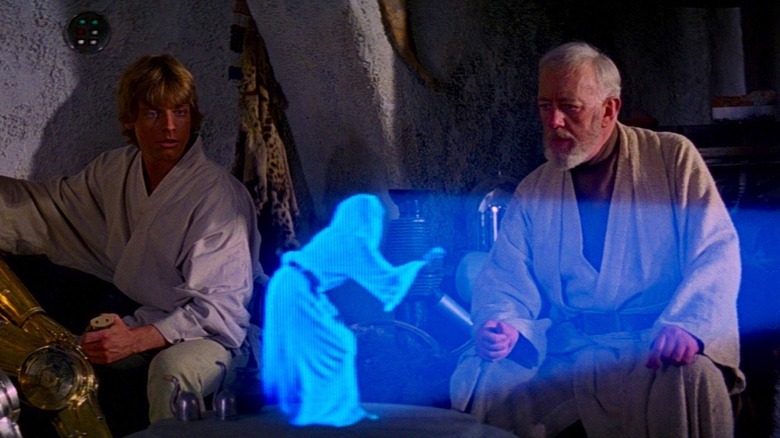 Luke Obi-wan watching Leia's hologram