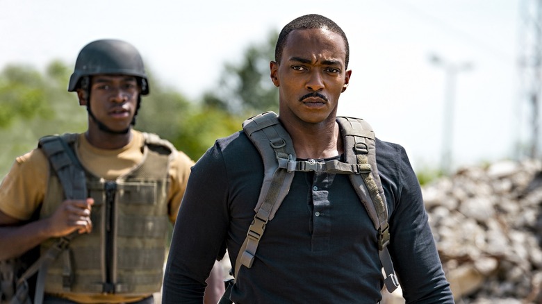 Anthony Mackie and Damson Idris walking