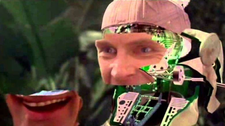 The Lawnmower man's face is taken apart