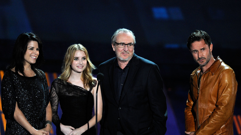 Neve Campbell, Emma Roberts, Wes Craven, and David Arquette