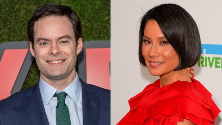 Bill Hader and Lucy Liu beaming at red carpets