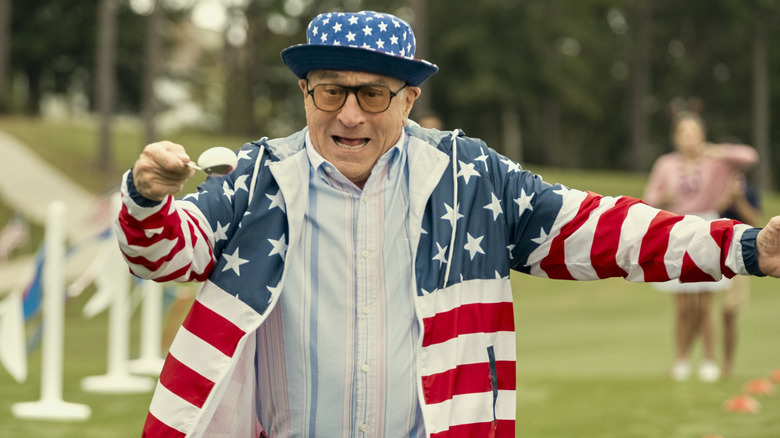 Salvo doing patriotic egg race