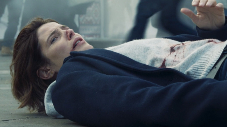 Maria Hill lying on the ground