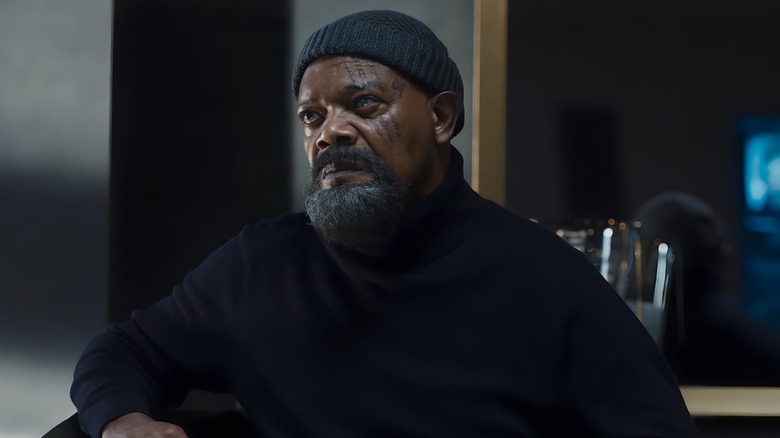 Nick Fury looking up clenched