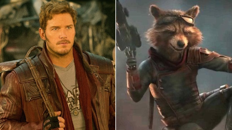 Star-Lord and Rocket in the same red scarf