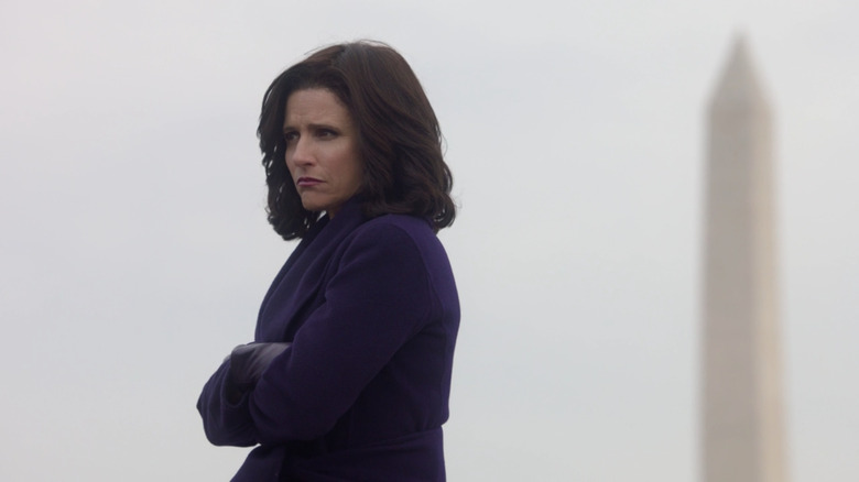 Selina Meyer in front of Washington Monument