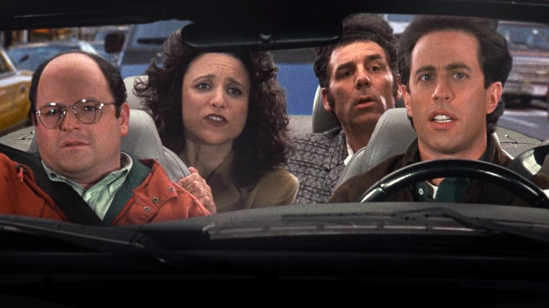 George, Elaine, Kramer, and Jerry in convertible