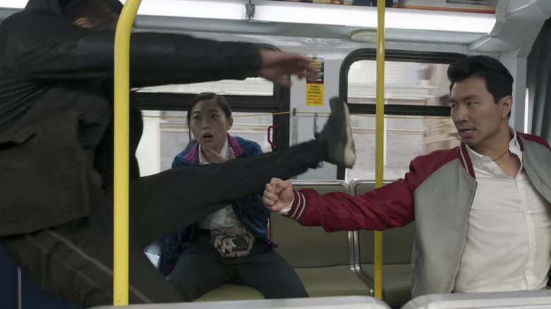 Shang-chi in the middle of the bus fight