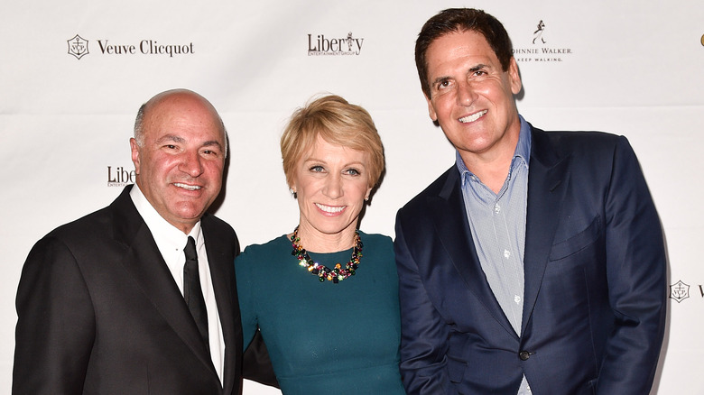 Kevin O'Leary, Barbara Corcoran, and Mark Cuban smiling