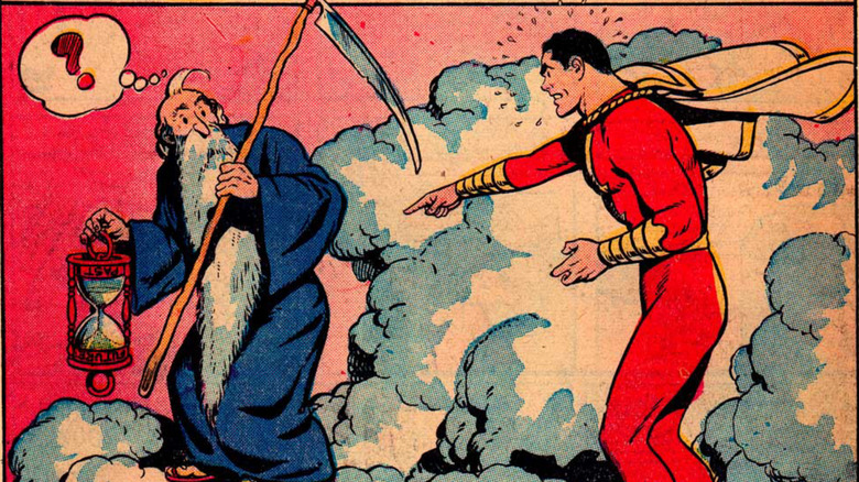 Captain Marvel arguing with Father Time