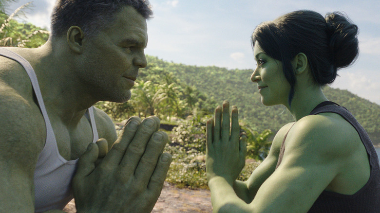 Hulk and She-Hulk meditating