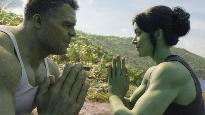 Hulk and She-Hulk meditating