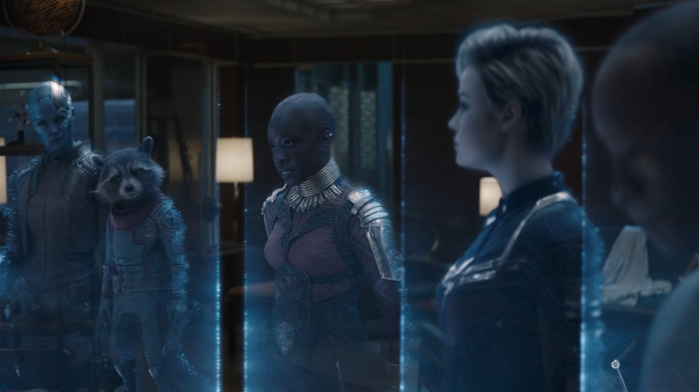 Avengers on hologram call