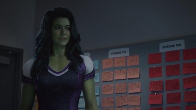 She-Hulk standing in front of storyboard