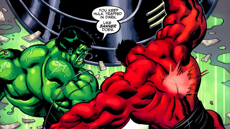 Hulk punching Red Hulk