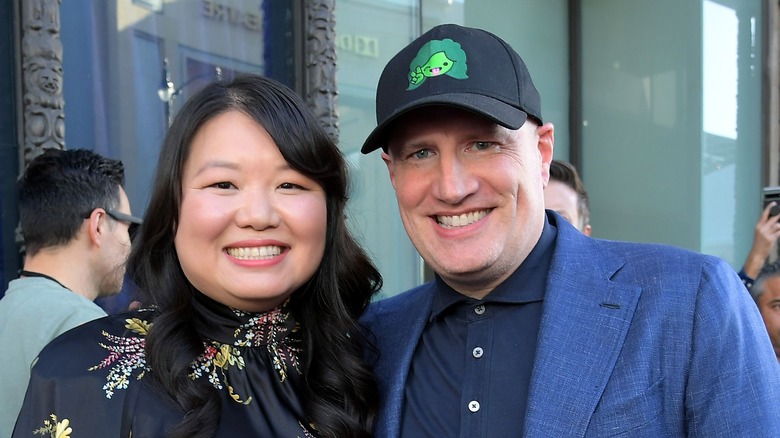 Jessica Gao and Kevin Feige smiling 