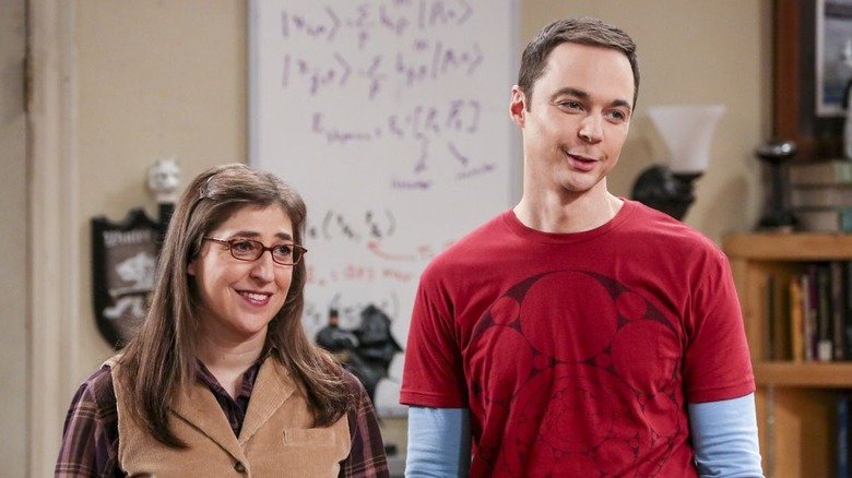 Sheldon smiling with Amy in The Big Bang Theory