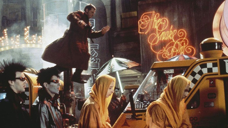 Rick Deckard runs over taxis in Blade Runner