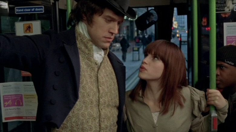 Amanda and Mr. Darcy on bus