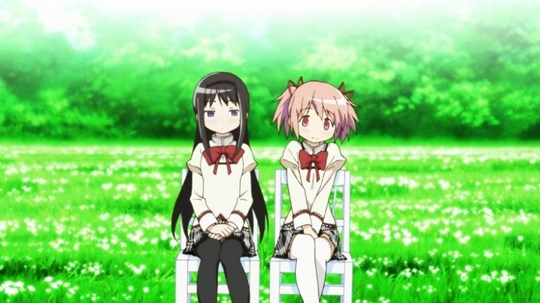 Madoka and Sayaka in a field in Puella