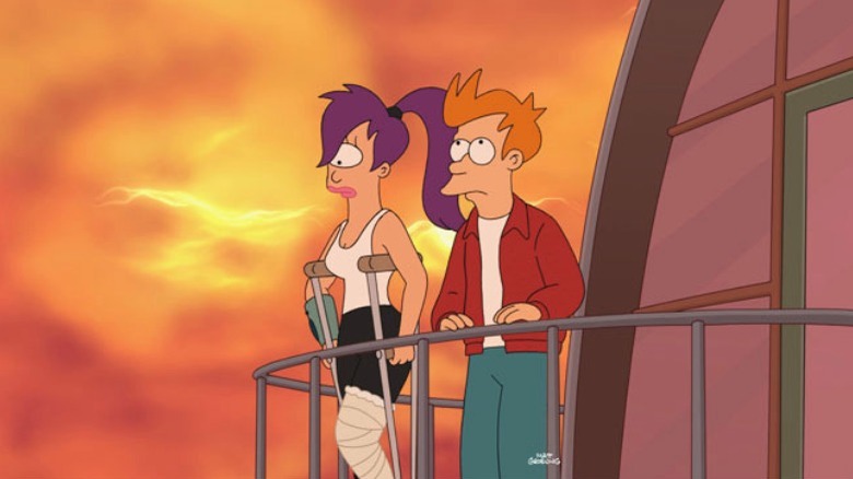 Turanga and Phillip look at orange sky