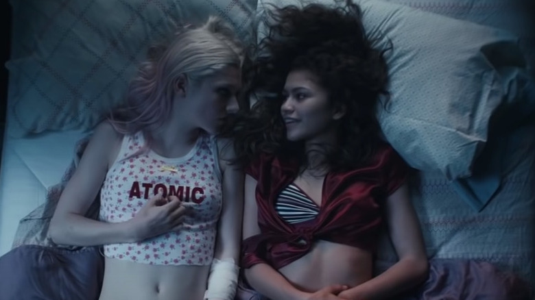 Zendaya and Hunter Schafer in bed