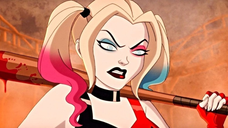 Harley Quinn holds bloody baseball bat