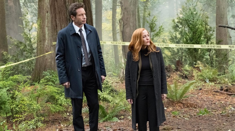 Mulder and Scully investigate crime scene