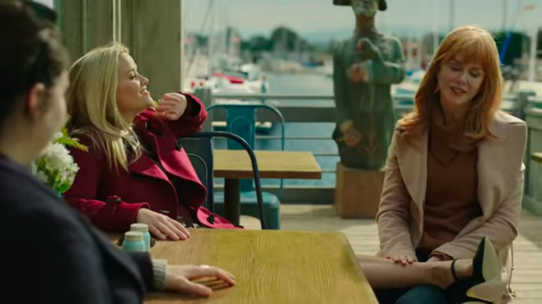 Reese Witherspoon, Nicole Kidman, and Shailene Woodley talking on Big Little Lies