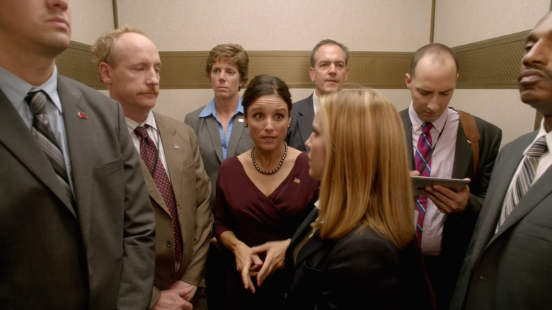 Selina Meyer in elevator