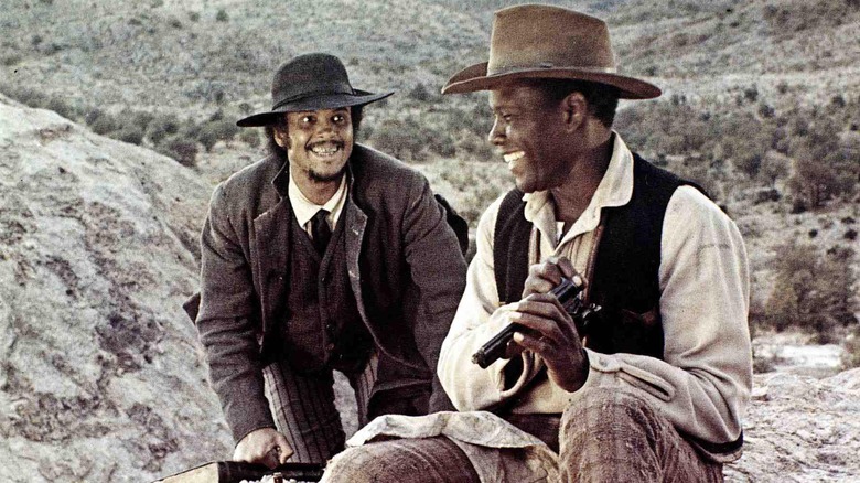 Harry Belafonte and Sidney Poitier smiling Buck and the Preacher
