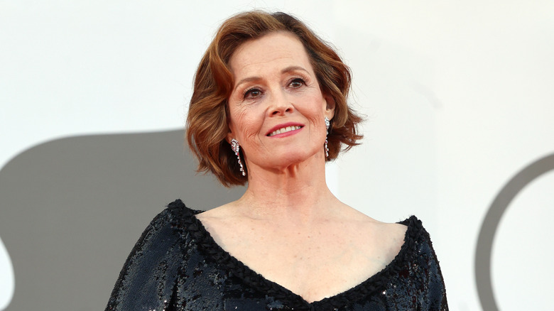 Sigourney Weaver posing at Venice Film Festival