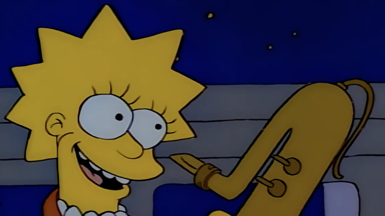 Lisa Simpson holding a saxophone