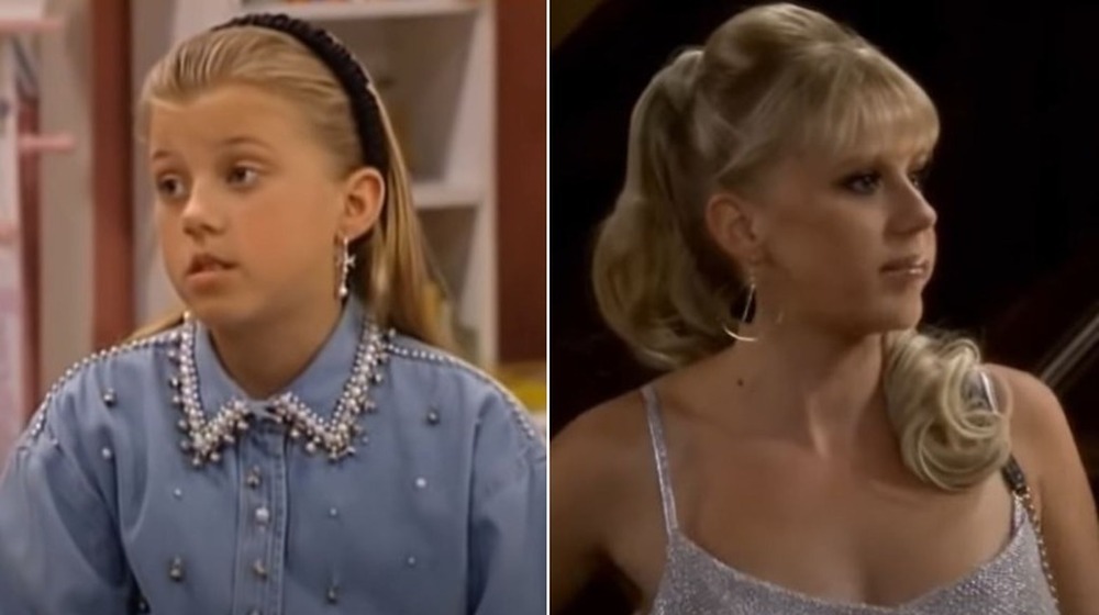 Young Stephanie Tanner frowning, Adult Stephanie Tanner staring