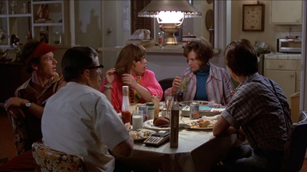 The McFly family eats meatloaf for dinner in 1985 version 1 in Back to the Future